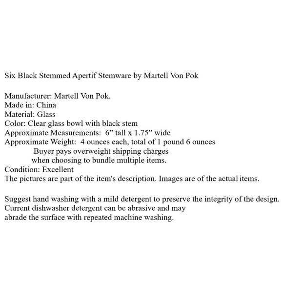 Six Black Stemmed Apertif/Liqueur Stemware by Martell Von Pok - Picture 4 of 4